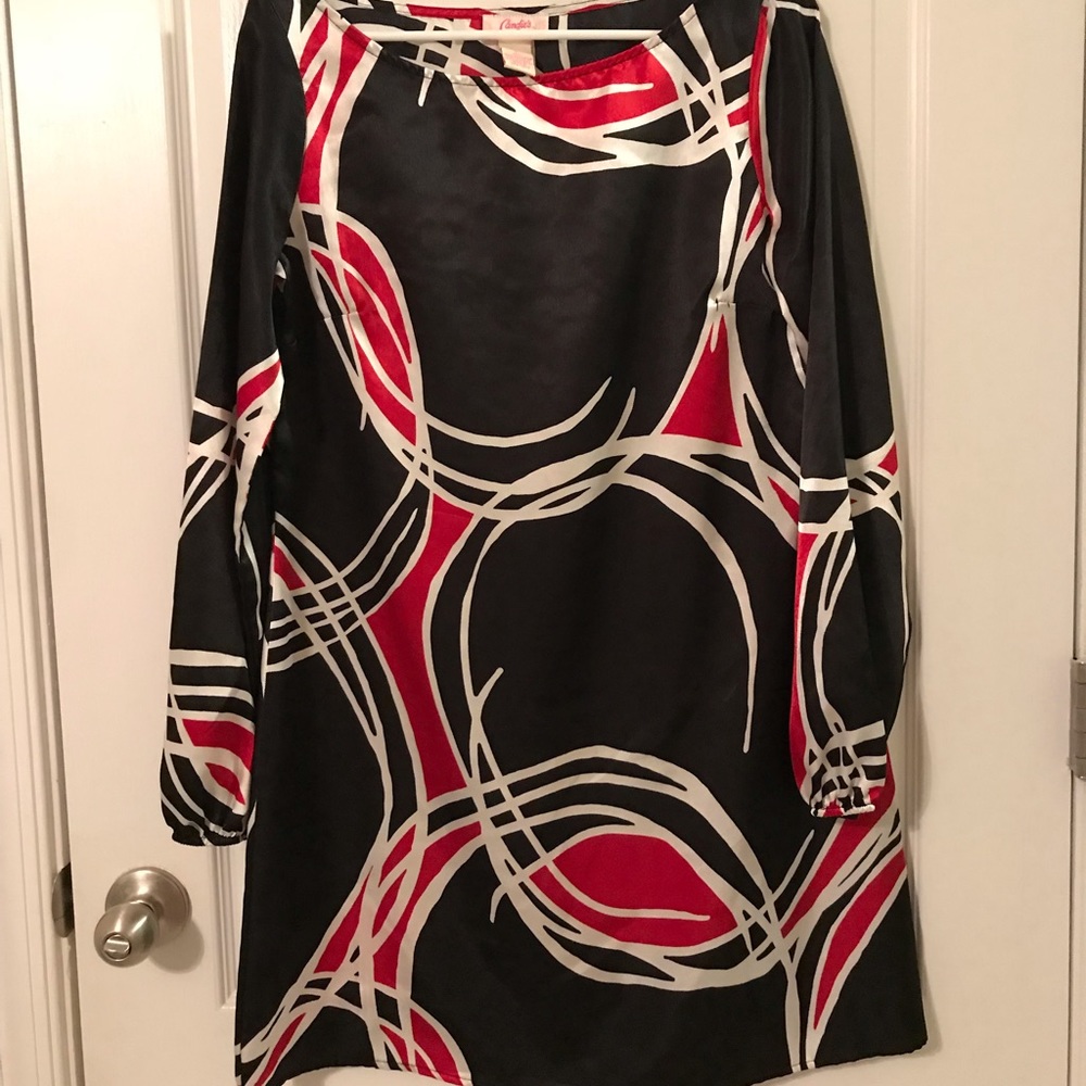 Red, cream & black dress